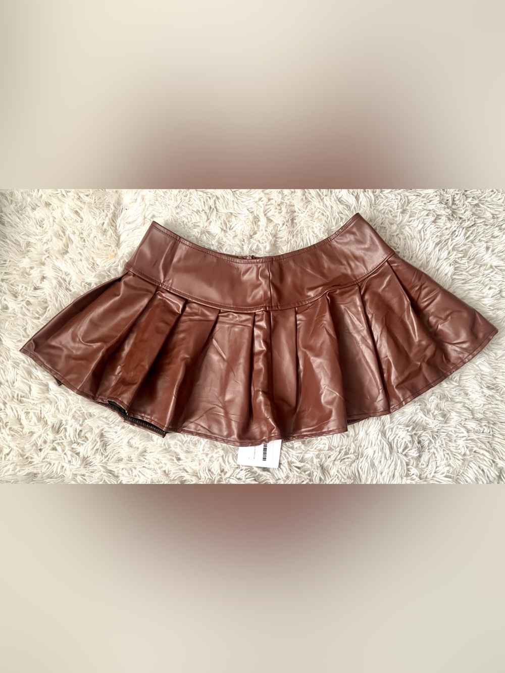 Brown Faux Leather Pleated Mini Skirt Size Medium